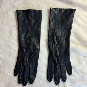 I. MAGNIN & Co. Black Leather Long Gloves Made in France Silk Lining Vtg.